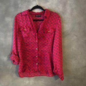 Jones New York hot pink printed button down